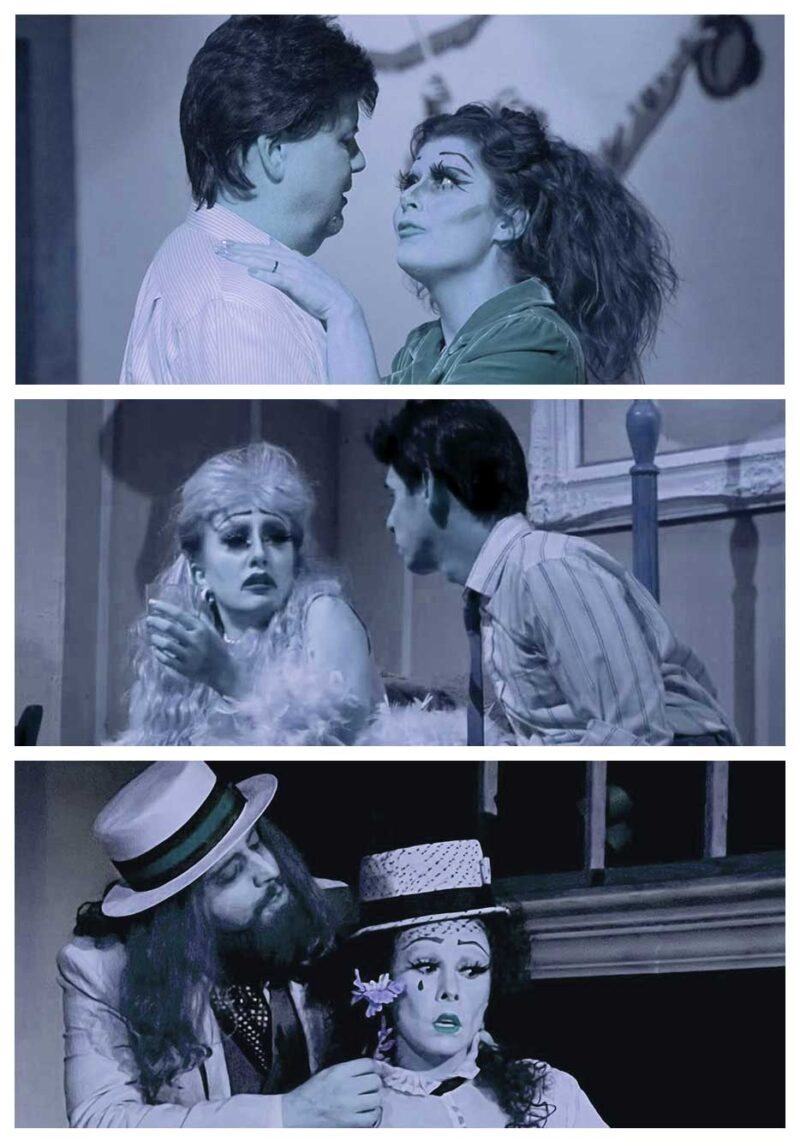 Production photo: St. Ella triptych with Cassie Bann and Chris Sykes